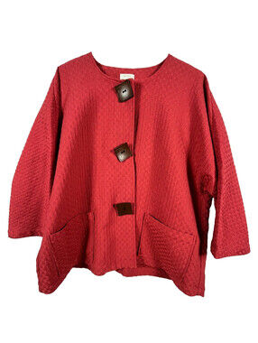Chico's Size 3 Textured Jacket Brick Red Orange Oversized Boxy Cocoon Pockets